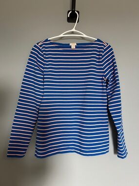 J. Crew Blue and Pink Striped Boatneck Top